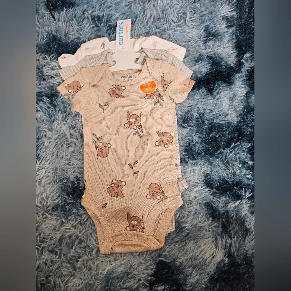 Carter's 3 Pack Baby Unisex Kuala Stripes Leaves Snap Bottom Bodysuits